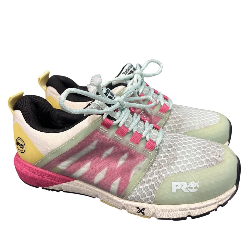 Timberland PRO Work Shoe Womens 7 Mint Pink Reaxion Composite Safety Toe Sneaker